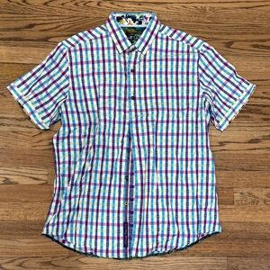 Robert Graham Short-Sleeve Multicolor Plaid Button-Down Shirt XL